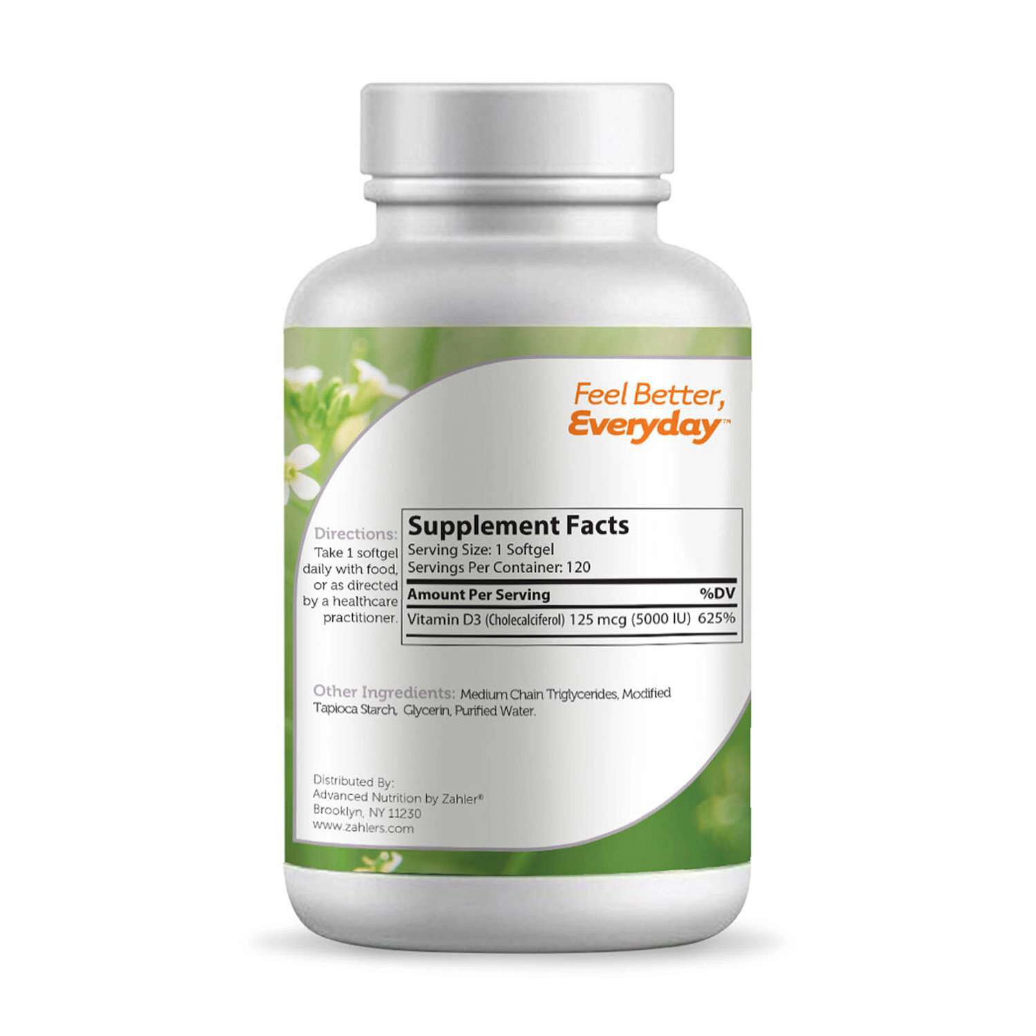 Vitamin D3 5000 IU - 120 Softgels (120 Servings)